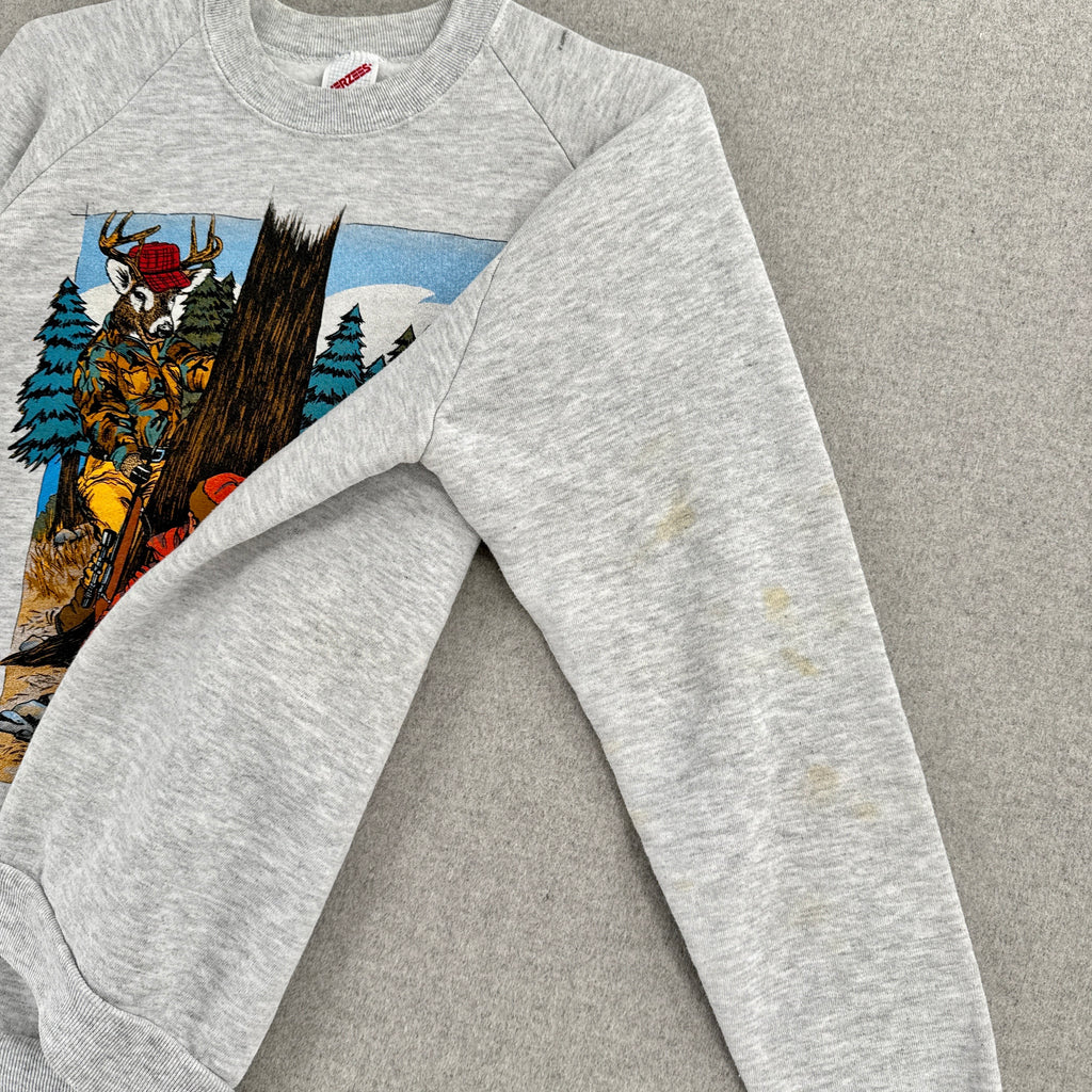Vintage '92 Deer Hunting Cartoon Crewneck Sweatshirt