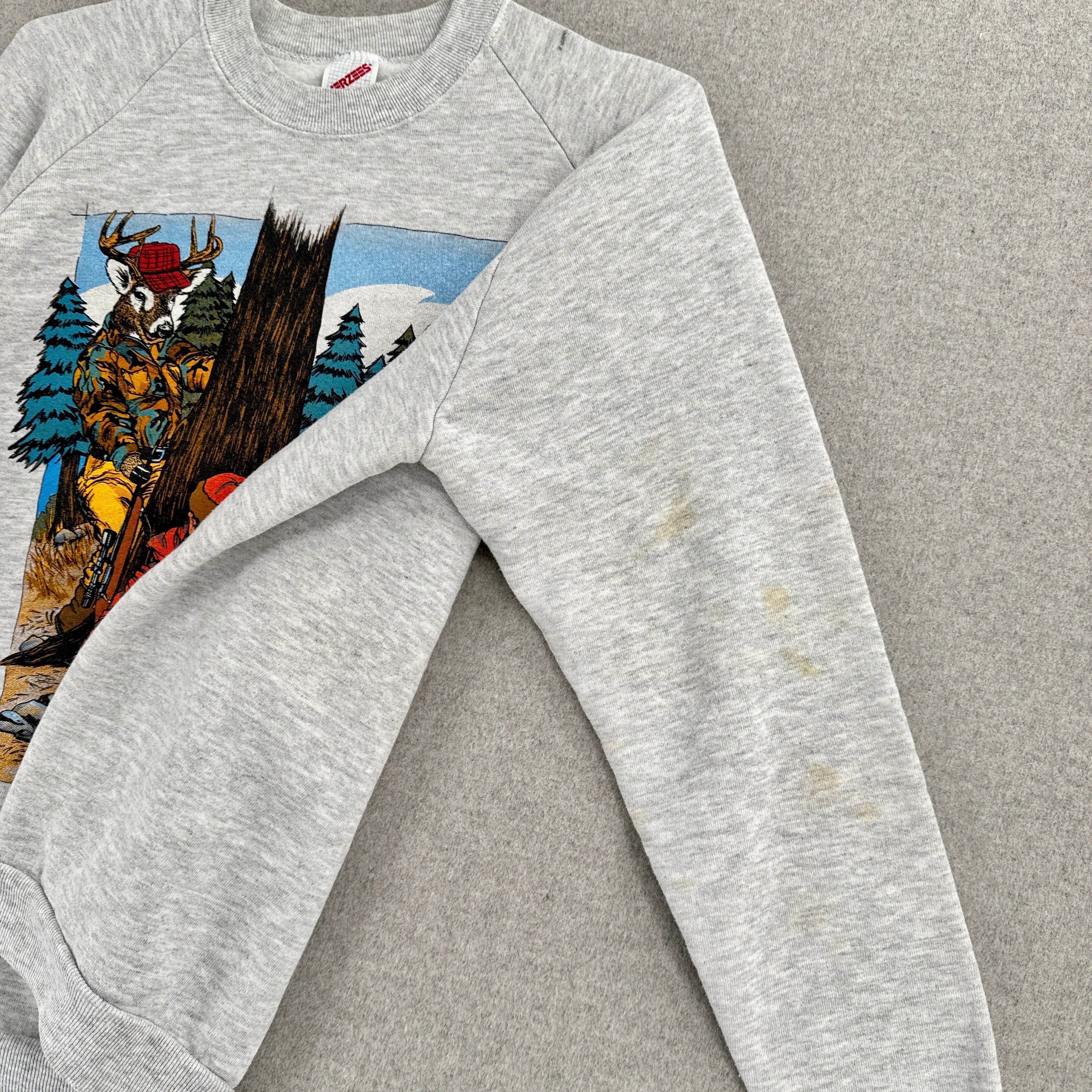 Vintage '92 Deer Hunting Cartoon Crewneck Sweatshirt