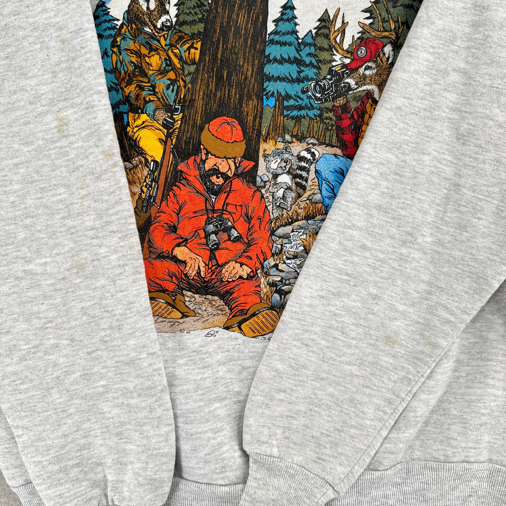 Vintage '92 Deer Hunting Cartoon Crewneck Sweatshirt