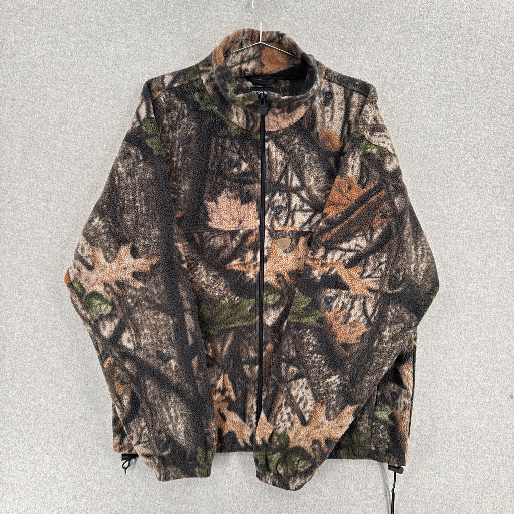Vintage Camo Tree Leaves Fleece Zip Sweater - M