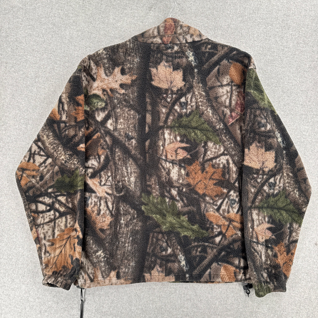 Vintage Camo Tree Leaves Fleece Zip Sweater - M