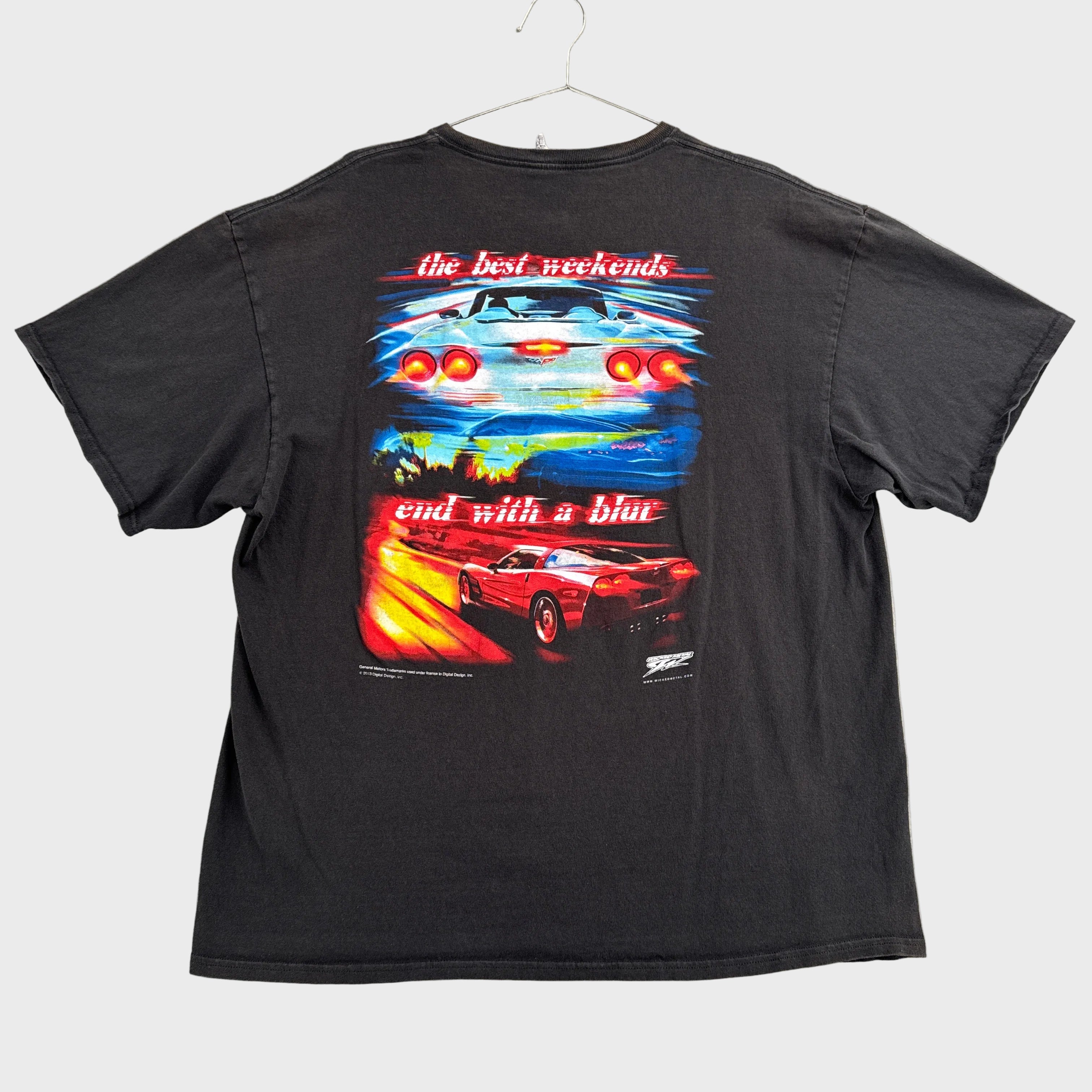 Vintage Corvette Racing Car Sun Faded Graphic Tee