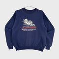 Navy blue sweatshirt with 'Crazy Horse' graphic on a beige background. Black Hills South Dakota