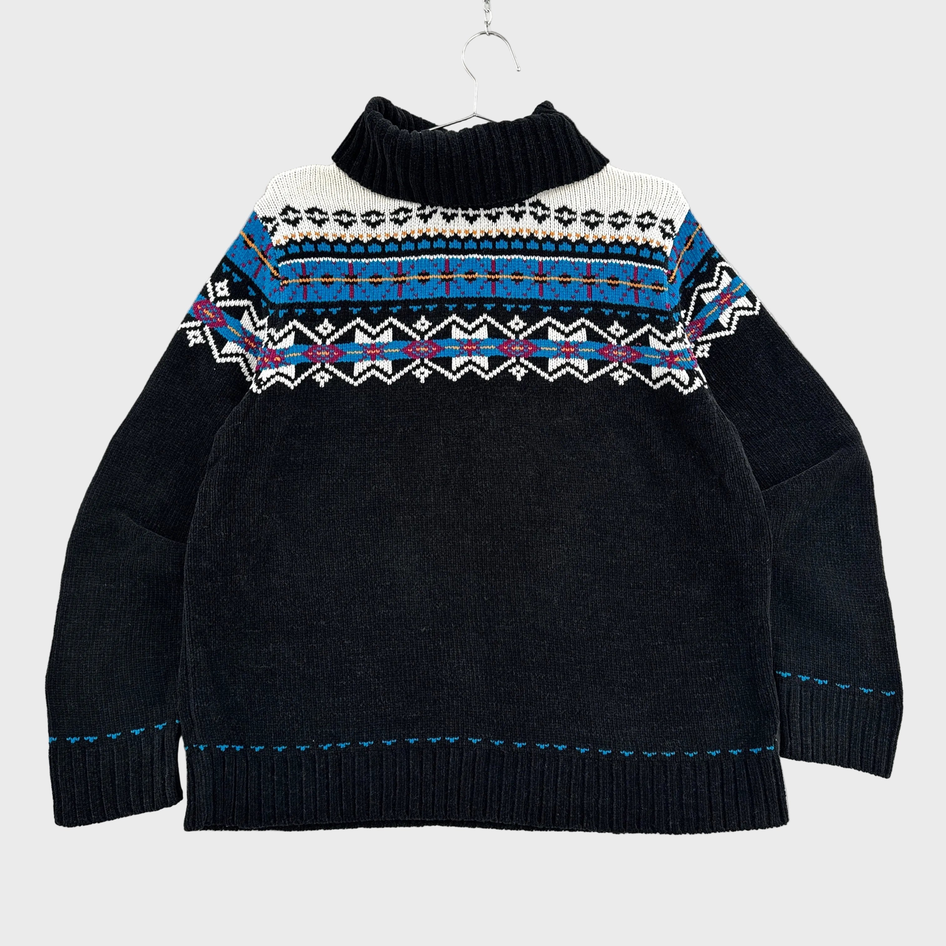 Vintage Geometric Pattern Knitted Turtleneck Sweater