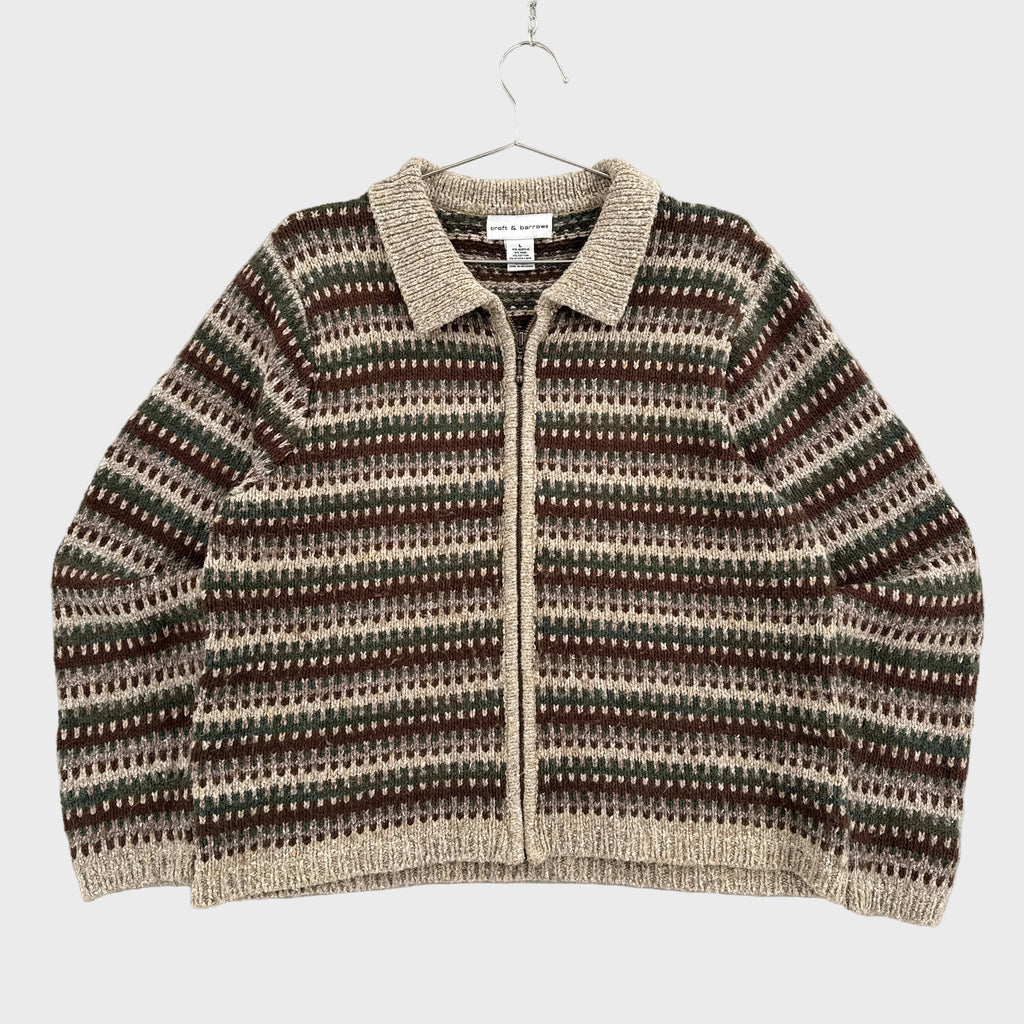 Vintage Geometric Stripes Zipper Cardigan Collared Sweater