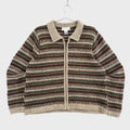 Vintage Geometric Stripes Zipper Cardigan Collared Sweater