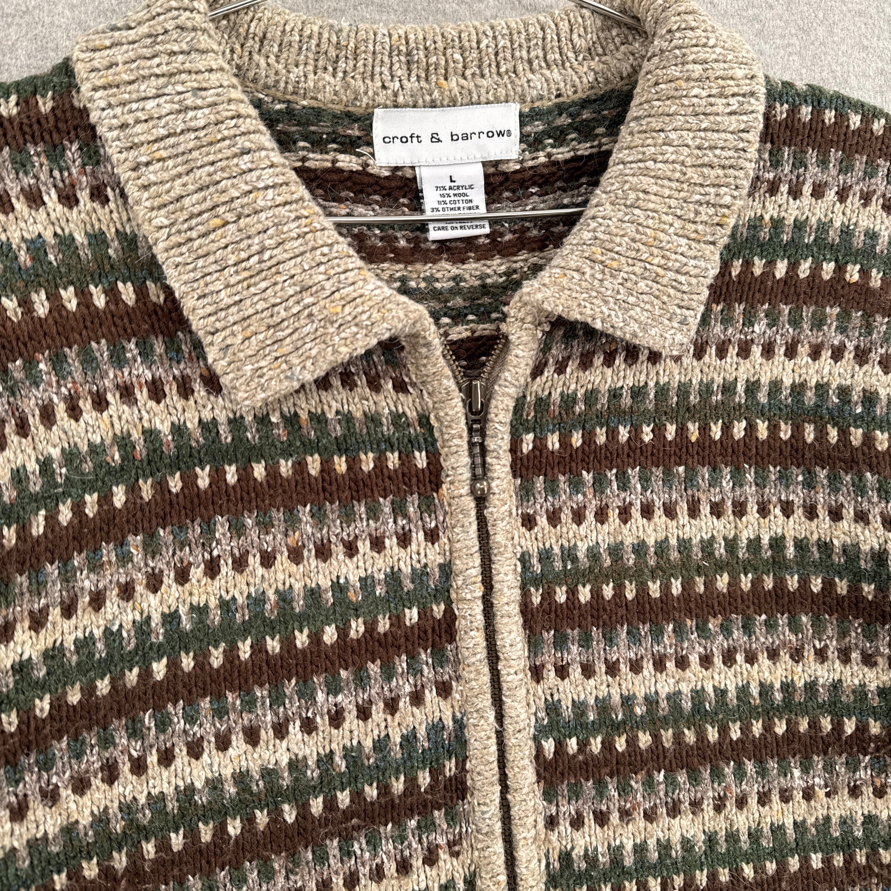 Vintage Geometric Stripes Zipper Cardigan Collared Sweater