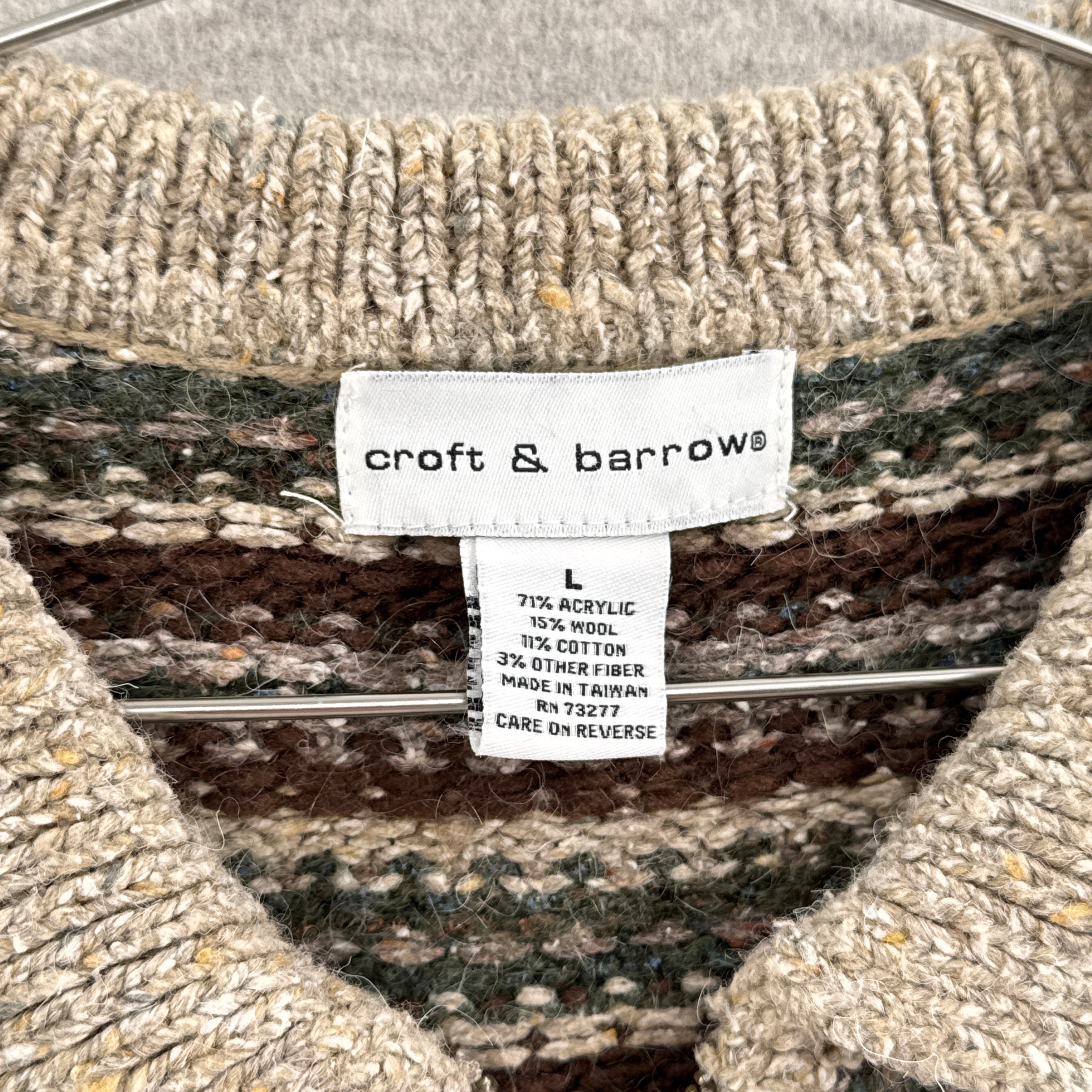 Vintage Geometric Stripes Zipper Cardigan Collared Sweater
