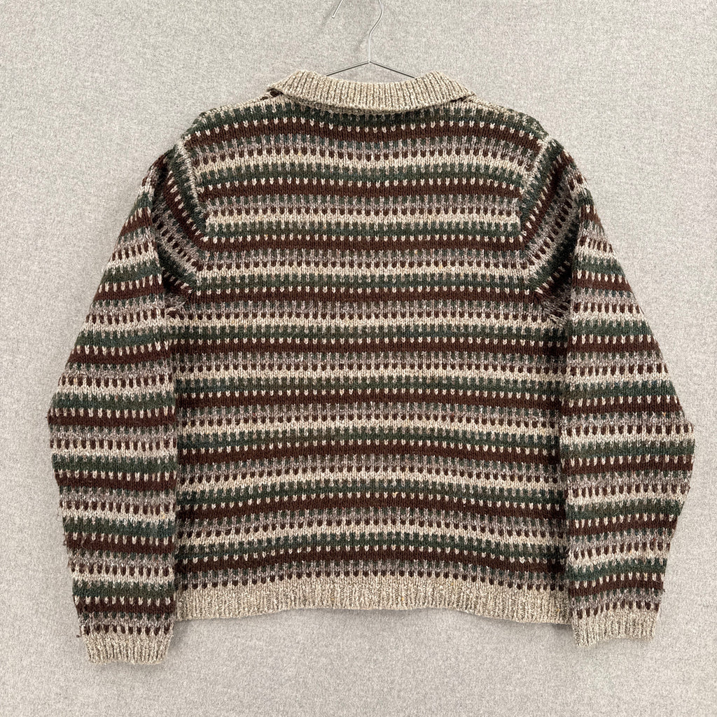 Vintage Geometric Stripes Zipper Cardigan Collared Sweater