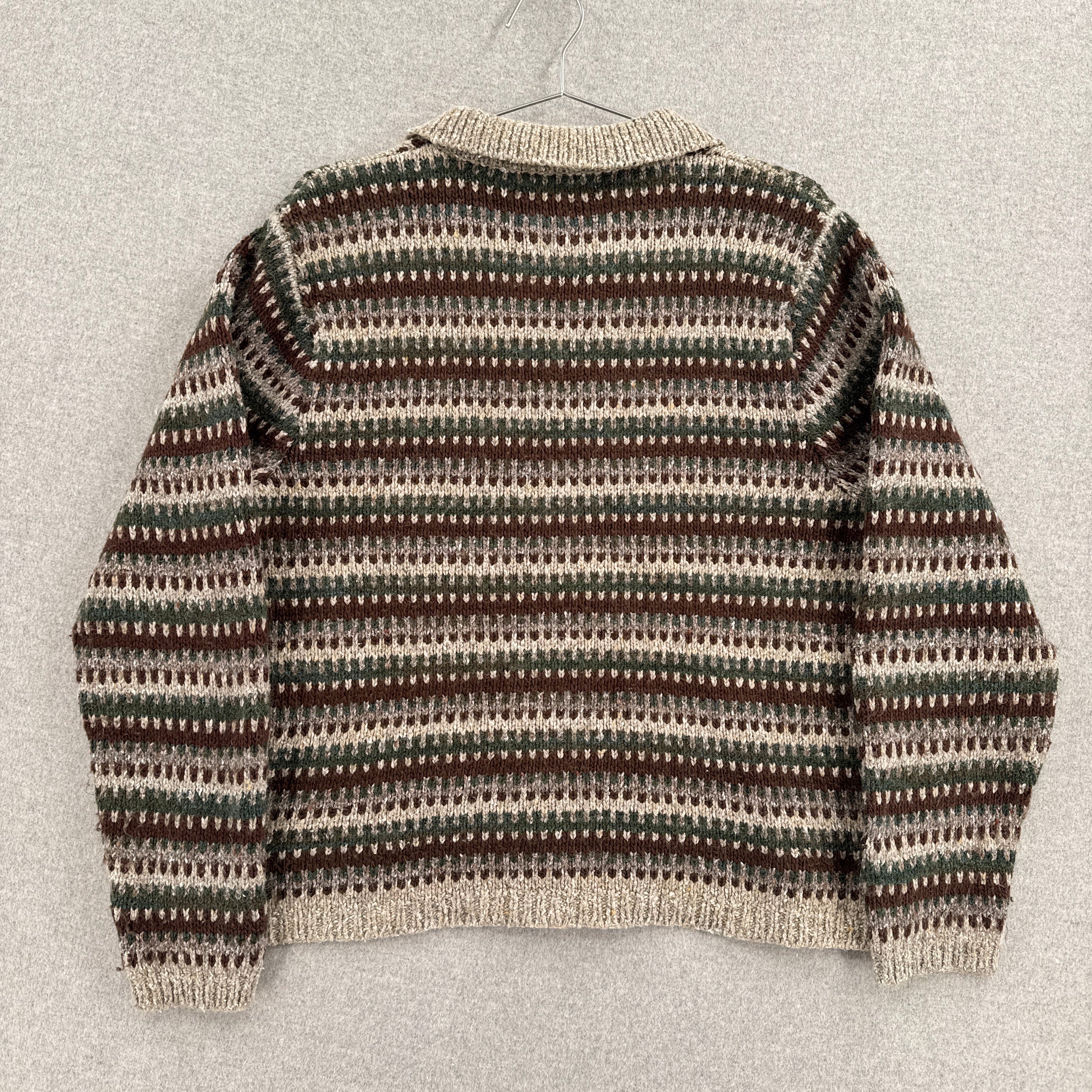 Vintage Geometric Stripes Zipper Cardigan Collared Sweater