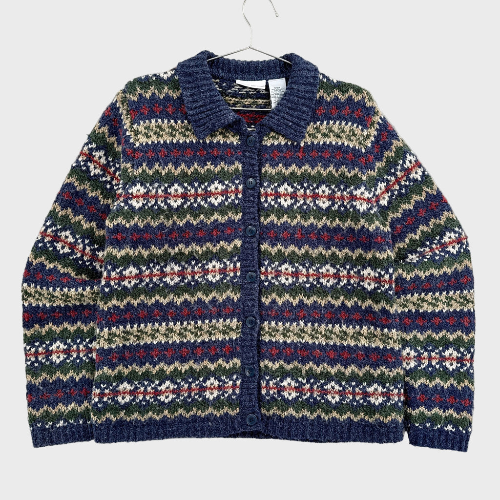 Vintage Geometric Stripes Zipper Cardigan Sweater