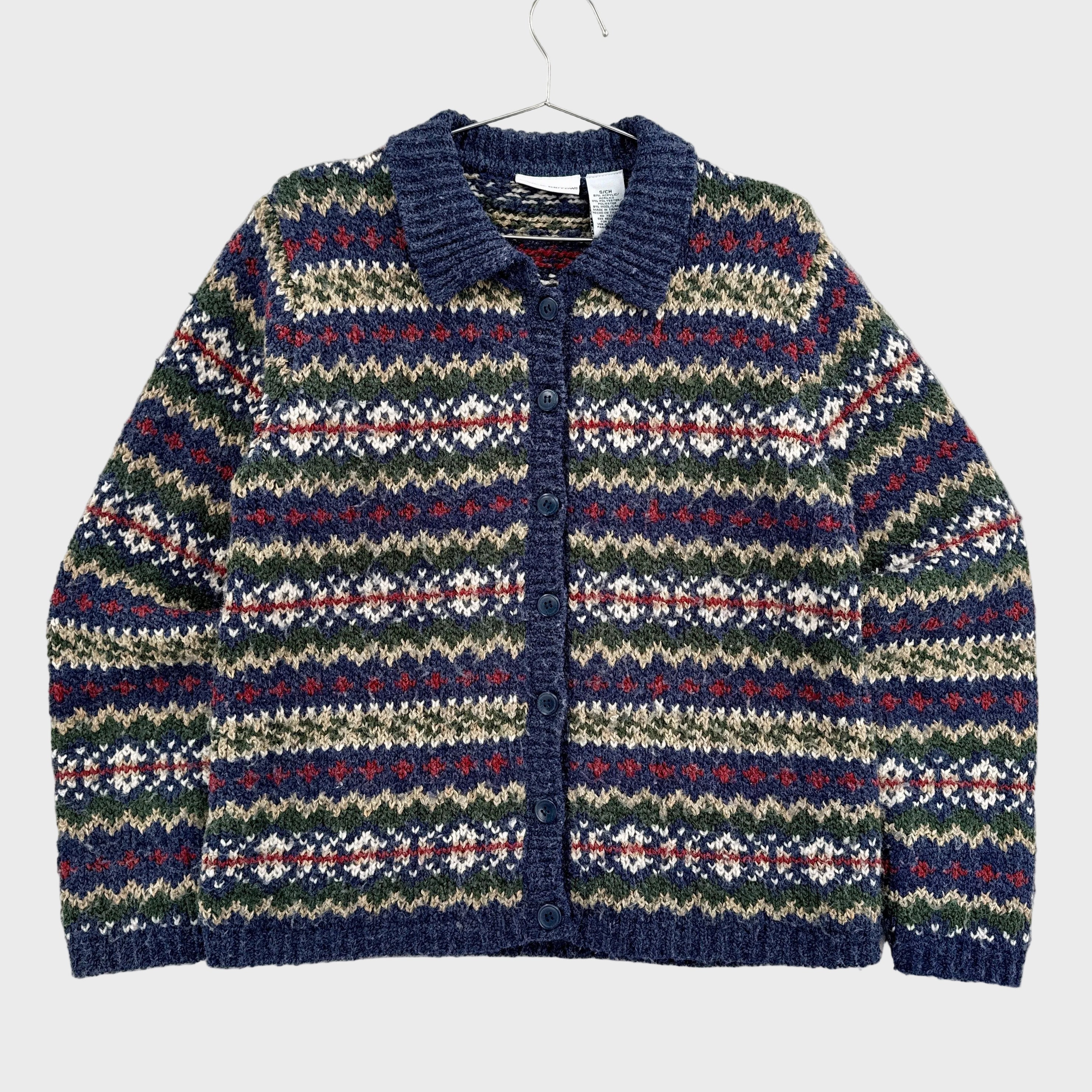 Vintage Geometric Stripes Zipper Cardigan Sweater