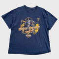 Navy blue t-shirt with Harley Davidson graphic on a beige textured background