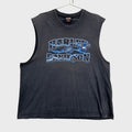 Black sleeveless shirt with Harley Davidson logo on a gray background