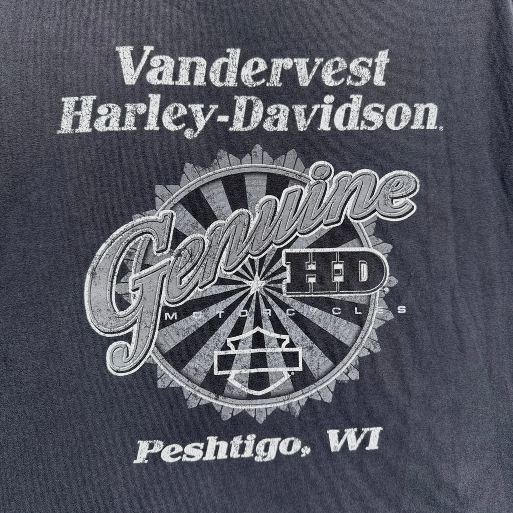 Vandervest Harley-Davidson t-shirt with logo and text on a dark background