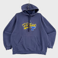 Navy blue hoodie with 'Blues' logo on a light gray background. St Louis team Reebok