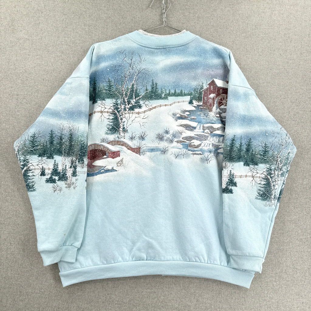 Sweatshirt with a winter scene print on a beige background